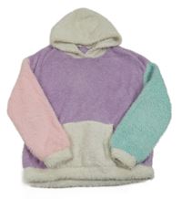 Filaovo-bílo-mátová huňatá mikina s kapucí Shein