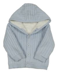 Světlemodrý propínací zateplený svetr s kapucí Nutmeg