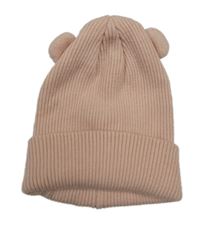 Světlerůžová pletená žebrovaná čepice s oušky George 