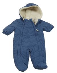 Modrá šusťáková prošívaná zimní kombinéza s kapucí Next