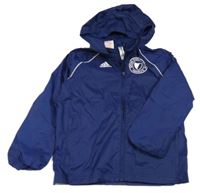 Tmavomodrá šusťáková fotbalová bunda s kapucí Adidas