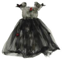 Šedo-černé sametovo/tylové šaty s květem