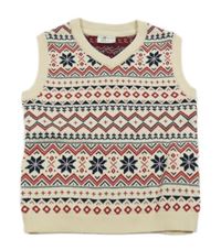 Smetanovo-červeno-tmavomodrá vzorovaná svetrová vesta So Cute 