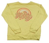 Žlutá mikina s nápisem a duhou Primark