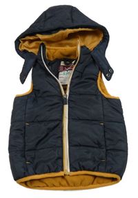 Tmavomodro-medová šusťáková prošívaná zateplená vesta s kapucí Orchestra