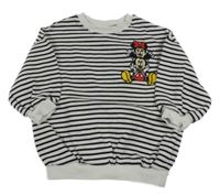Bílo-černá pruhovaná oversize mikina s Mickeym a Minnií Disney