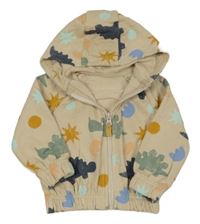 Béžová propínací mikina s dinosaury a kapucí Dunnes