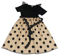 Černo-béžové šaty s punítky a krajkou Shein