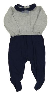 Tmavomodro-šedý úpletový overal s mašličkou Matalan