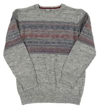 Modro-bílý melírovaný svetr se vzorem 