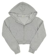 Šedá melírovaná propínací crop mikina s kapucí H&M