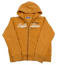 Medová propínací mikina s logem a kapucí Jack & Jones