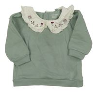 Zelenošedá mikina s límečkem s květinami Primark