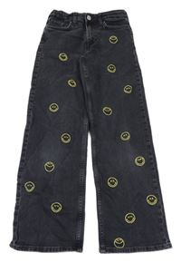 Tmavošedé wide leg rifle se smajlíky H&M
