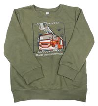 Khaki mikina s hasičským autem Topolino 