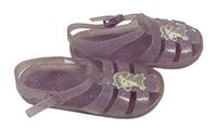 Lila třpytivé gumové sandály s jednorožcem vel. 27