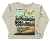 Šedo-smetanové melírované triko s dinosaury dopodopo