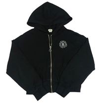 Černá propínací oversize crop mikina s logem a kapucí RIVER ISLAND