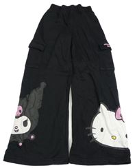 Černé cargo wide leg tepláky s Kitty PRIMARK 