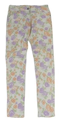 Smetanové skinny rifle s růžemi zn. Matalan