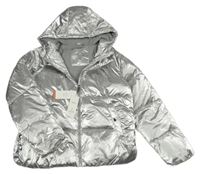 Nové - stříbrná prošívaná šusťáková zimní bunda s kapucí Next