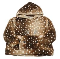 Hnědo-tmavohnědá plyšová mikina se zvířátkem/kapsou a kapucí H&M