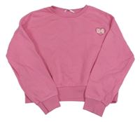 Růžová oversize crop mikina se srdíčkem z nápisů s číslem M&S