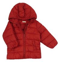 Červená prošívaná šusťáková zateplená bunda s kapucí Benetton