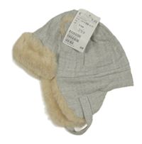 Nové - šedo-bílá vzorovaná beranice s kožešinou H&M