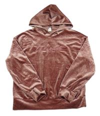 Starorůžová lesklá sametová mikina s nápisem a kapucí SHEIN