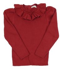 Červený žebrovaný svetr s volánkem Next