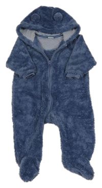 Tmavomodrá chlupatá kombinéza s kapucí s oušky Next