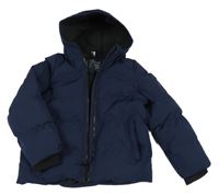 Tmavomodrá prošívaná šusťáková zimní bunda s kapucí YIGGA