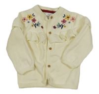 Smetanový propínací svetr s kytičkami a volánky F&F