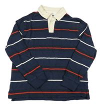 Tmavomodro-červeno-černo-bílá pruhovaná mikina s límečkem H&M