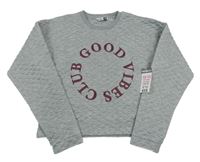 Nové - šedá melírovaná prošívaná vyteplená crop mikina s nápisy PEP&CO