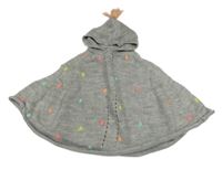 Šedo-barevně puntíkaté melírované vlněné pončo s kapucí s bambulí Next