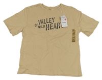 Nové - béžové tričko s nápisy a kamínky sinsay