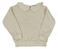 Smetanovo-světlebéžovo/šedá melírovaná mikina s límečkem s madeirou C&A