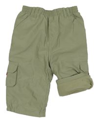 Khaki cargo šusťákové podšité kalhoty 