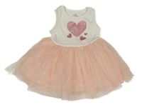 Bílo-světlebroskvové žebrované šaty se srdíčky a třpytivým tylem LC WaIKIKI