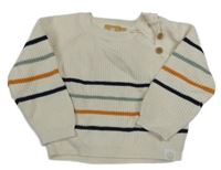 Smetanový žebrovaný svetr s barevnými pruhy MANOR