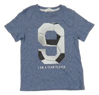 Modré melírované tričko s číslem/míčem a nápisem H&M