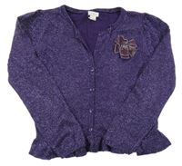 Purpurový melírovaný propínací crop svetr s 3D květem a třpytkami Monsoon