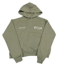 Khaki crop mikina s nápisy a kapsou a kapucí New Look