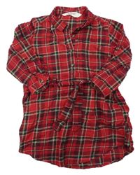 Červeno-smaragdovo-zlato-žluto-bílé kostkované košilové šaty s páskem H&M