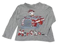 Šedé melírované triko s PAW PATROL - Marshall a překlápěcími flitry C&A