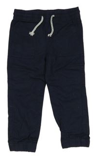 Tmavomodré cuff plátěné kalhoty H&M