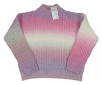 Nové - růžovo-mátovo-fialový melírovaný žebrovaný crop svetr PRIMARK