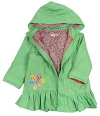 Zelená šusťáková jarní bunda s kytičkou a kapucí Bluezoo